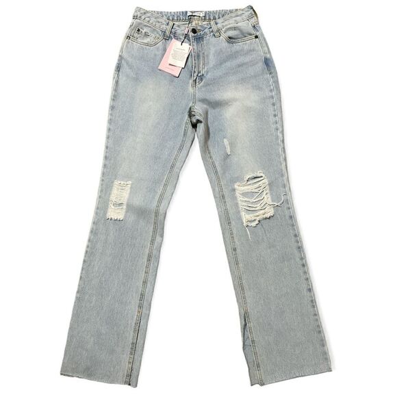 Anthropology Avec Les Filles Ripped Wide Leg Split Hem Distressed Jeans Size 28 - Picture 2 of 12